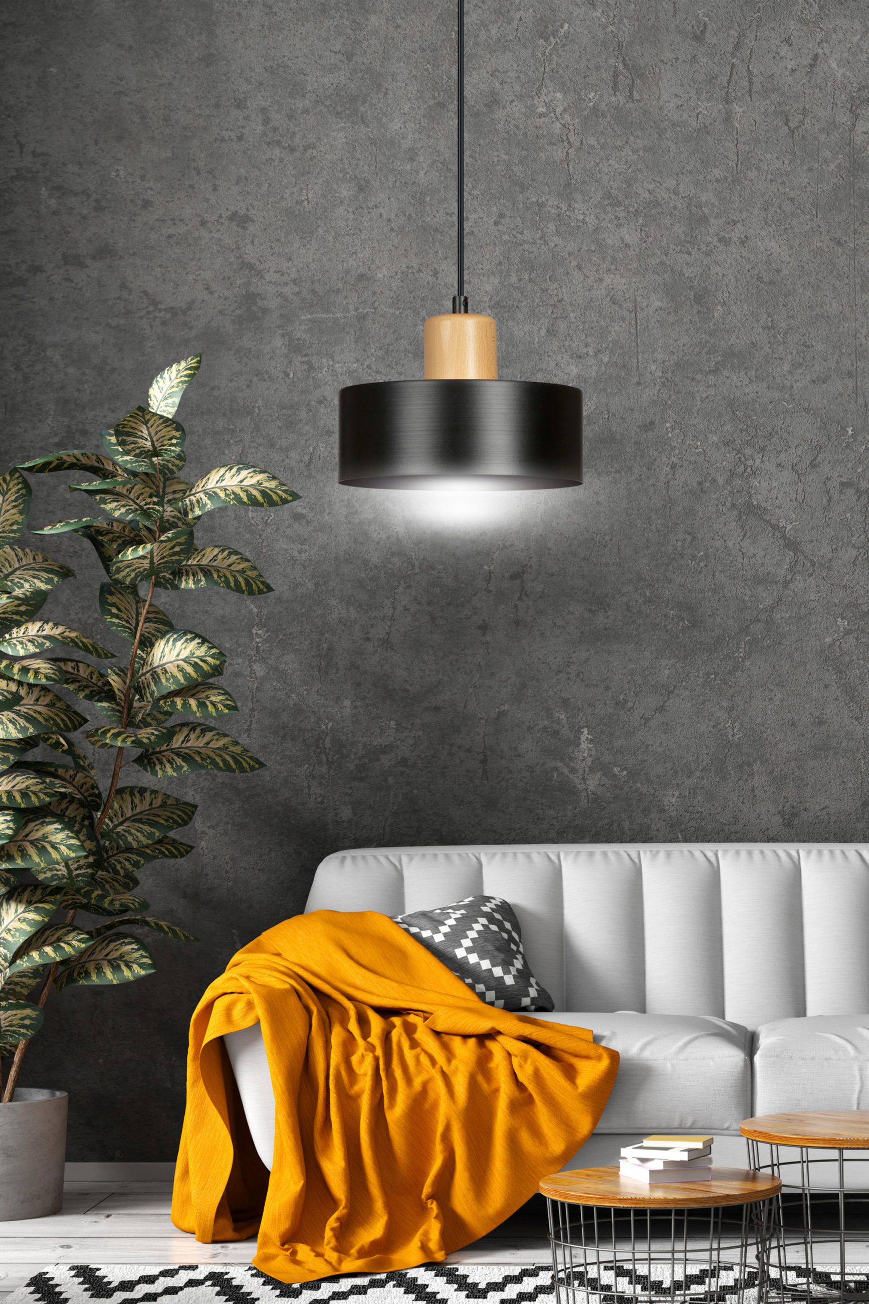 Emibig Torin lampa wisząca 1x15 W czarna-drewno 1046/1