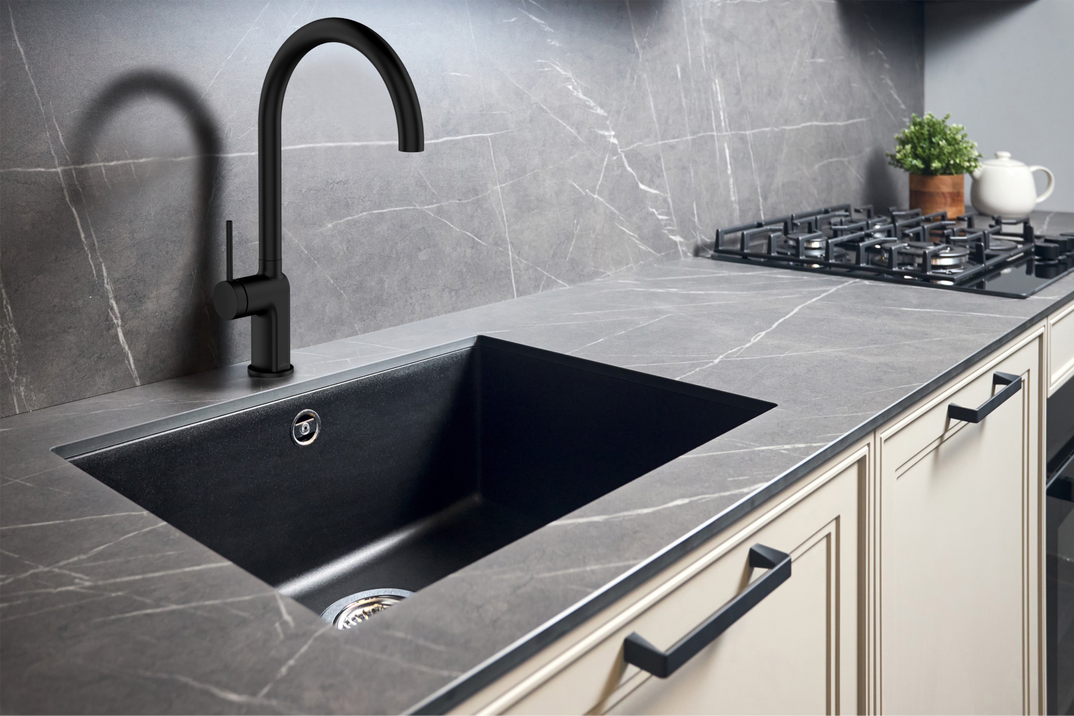 Invena Kalitea bateria kuchenna stojąca czarny mat BZ72004