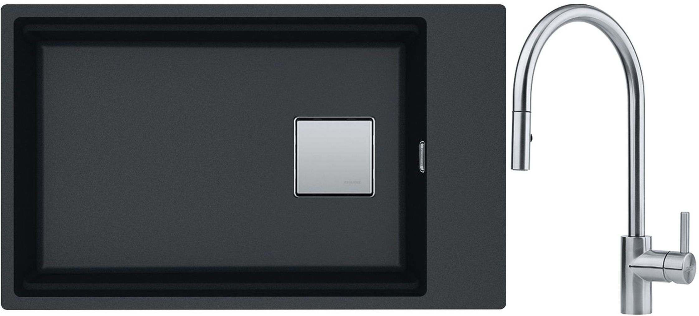 Franke Kanon KNG 110-62 zlewozmywak 62x42 cm Fragranite onyx z baterią kuchenną Eos Neo stal szlachetna (1250528620, 1150590045)