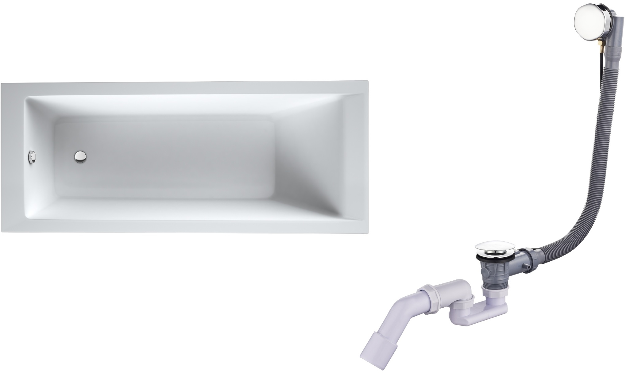 Zestaw Oltens Langfoss wanna prostokątna 170x70 cm z kompletem odpływowo-przelewowym Oster (10004000, 03001100) - Wysyłka w 24h