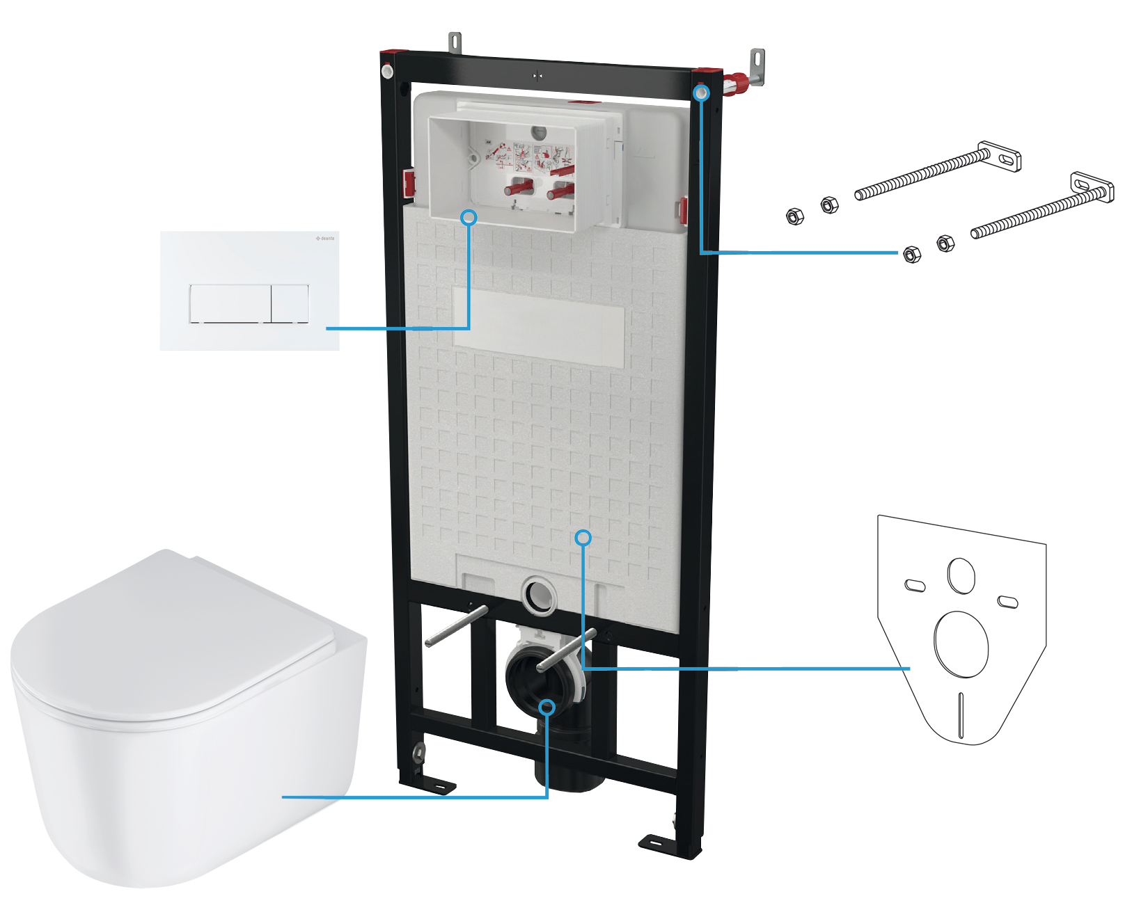 Deante Jasmin zestaw miska z deską i stelaż z przyciskiem spłukiwanie wirowe CDJA6ZPW