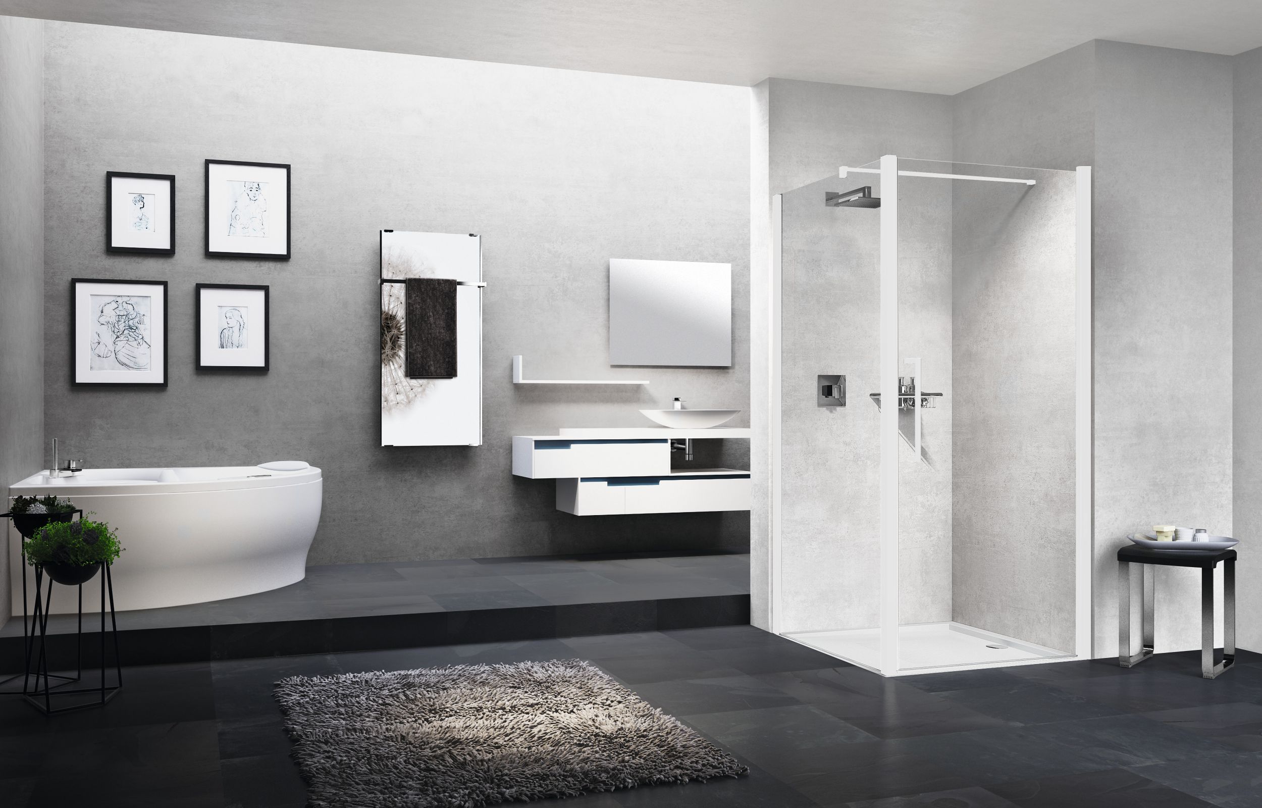 Novellini Young 2.0 F1B ścianka prysznicowa 67 cm boczna biały mat/szkło przezroczyste Y2F1B67-1U