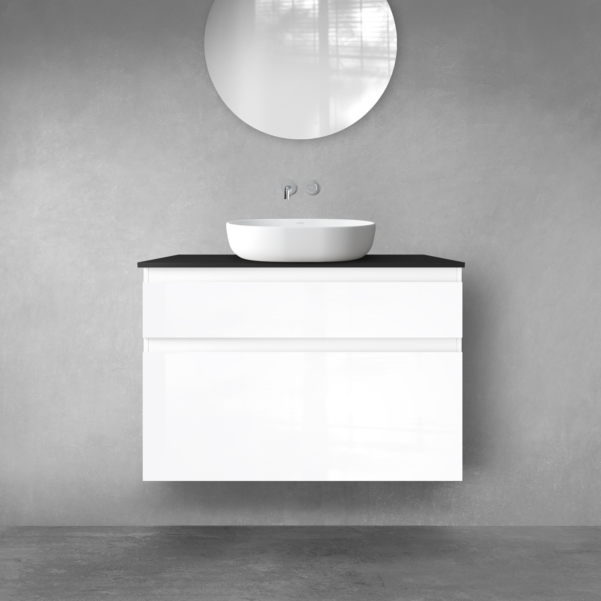 Oltens Vernal zestaw mebli łazienkowych 100 cm z blatem biały połysk/czarny mat 68232000 - Wysyłka w 24h