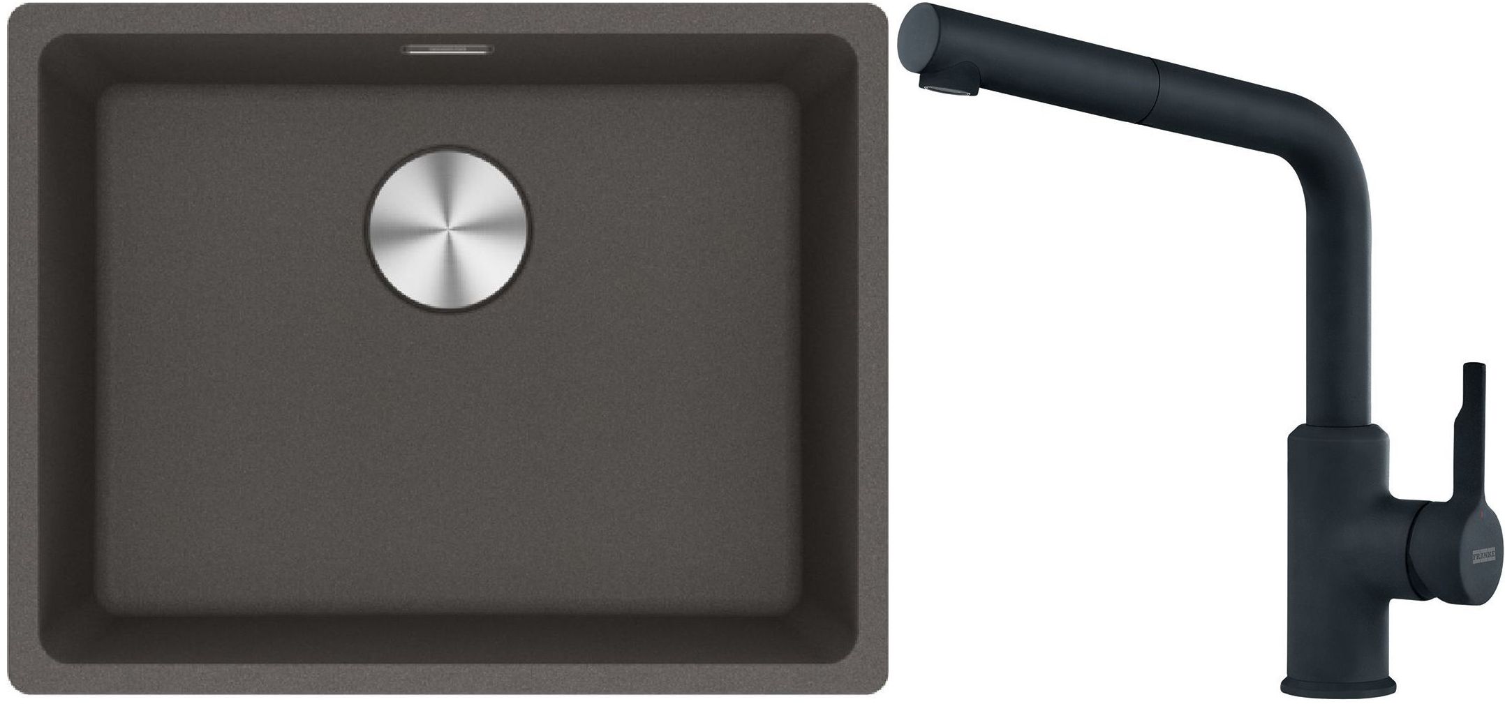 Franke Maris MRG 110-52 zlewozmywak granitowy 55,3x43,3 cm łupkowy szary z baterią kuchenną Urban czarny mat (1250716375, 1150627523)