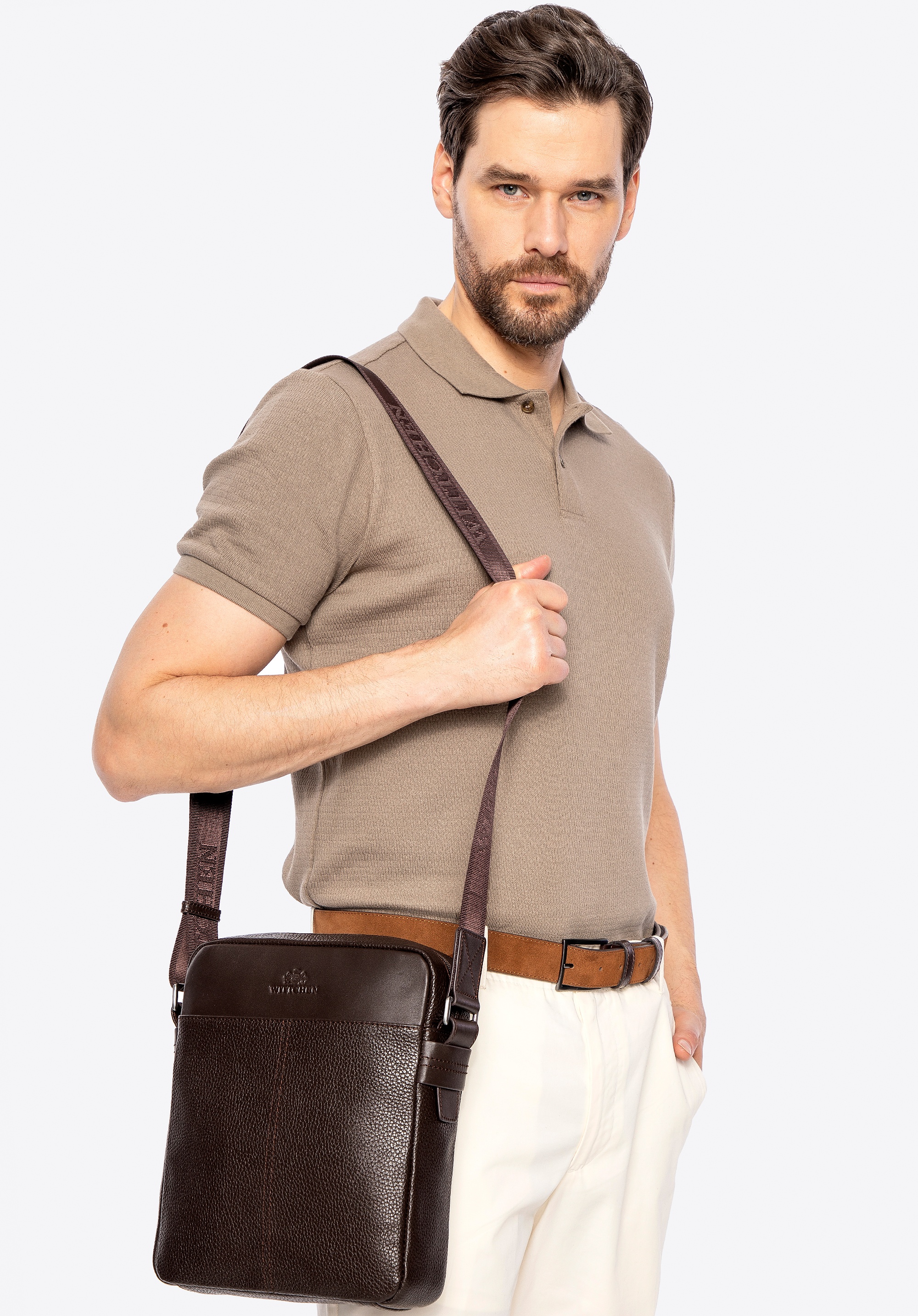 Męska listonoszka ze skóry naturalnej duża ciemny brąz