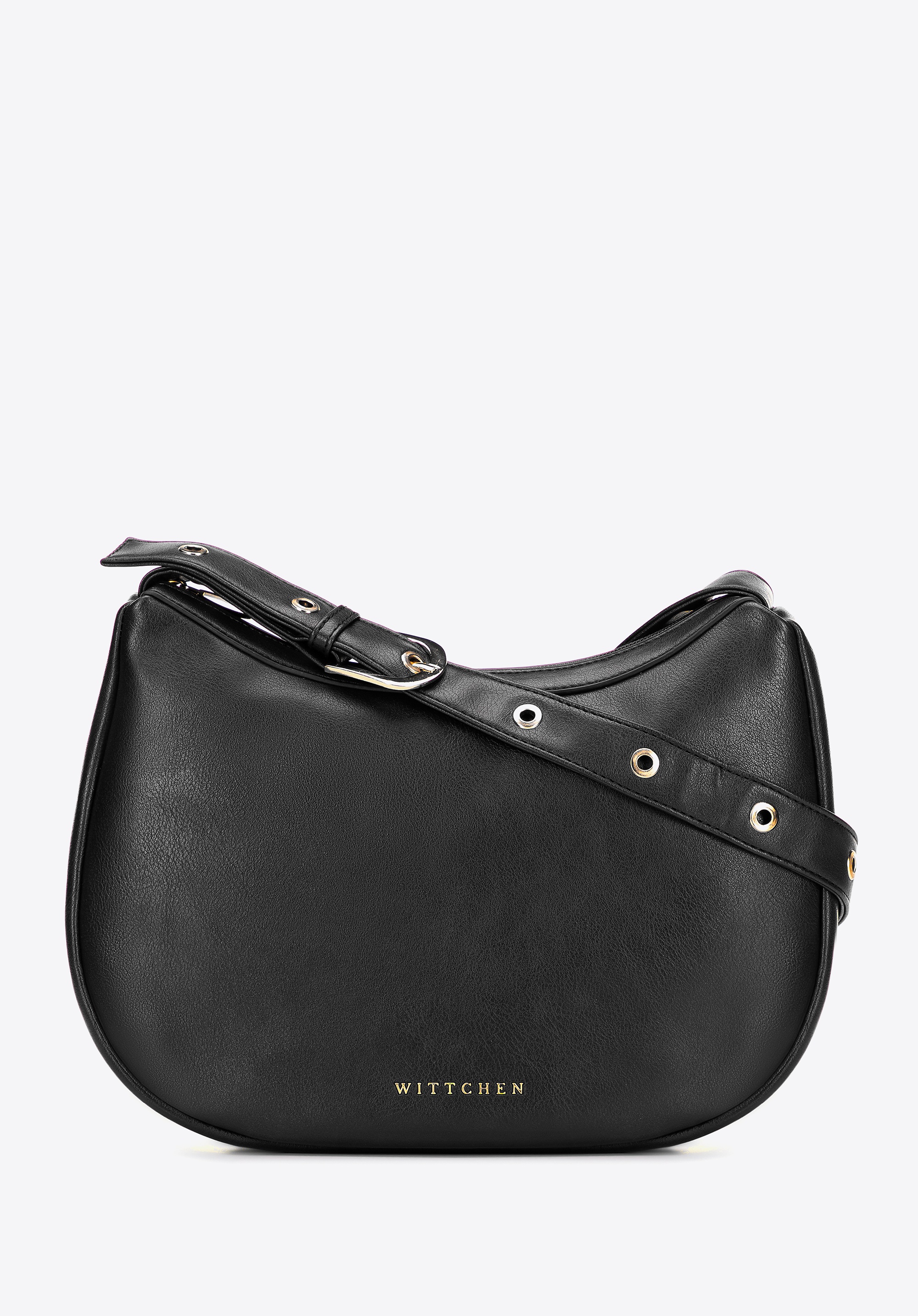 Półokrągła listonoszka z imitacji skóry czarna