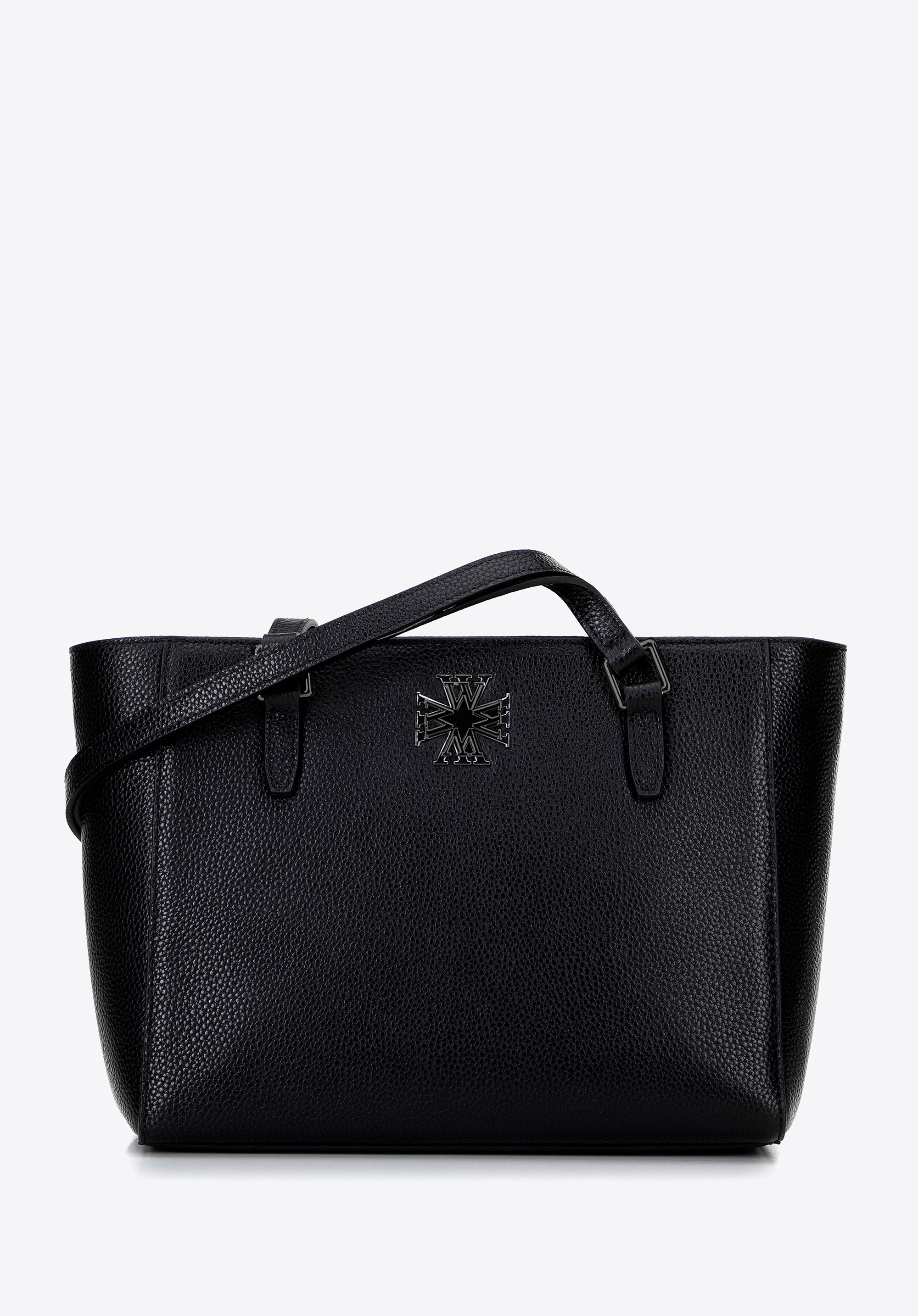 Damska torba na ramię ze skóry czarna z grafitowym logo