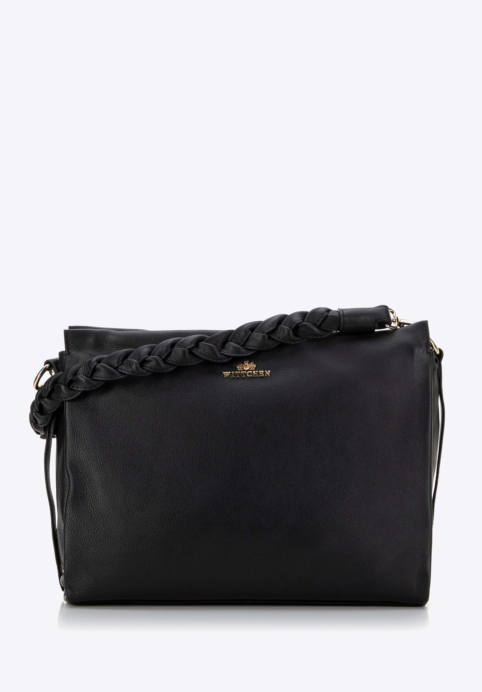 Damska torebka ze skóry z plecioną rączką czarna