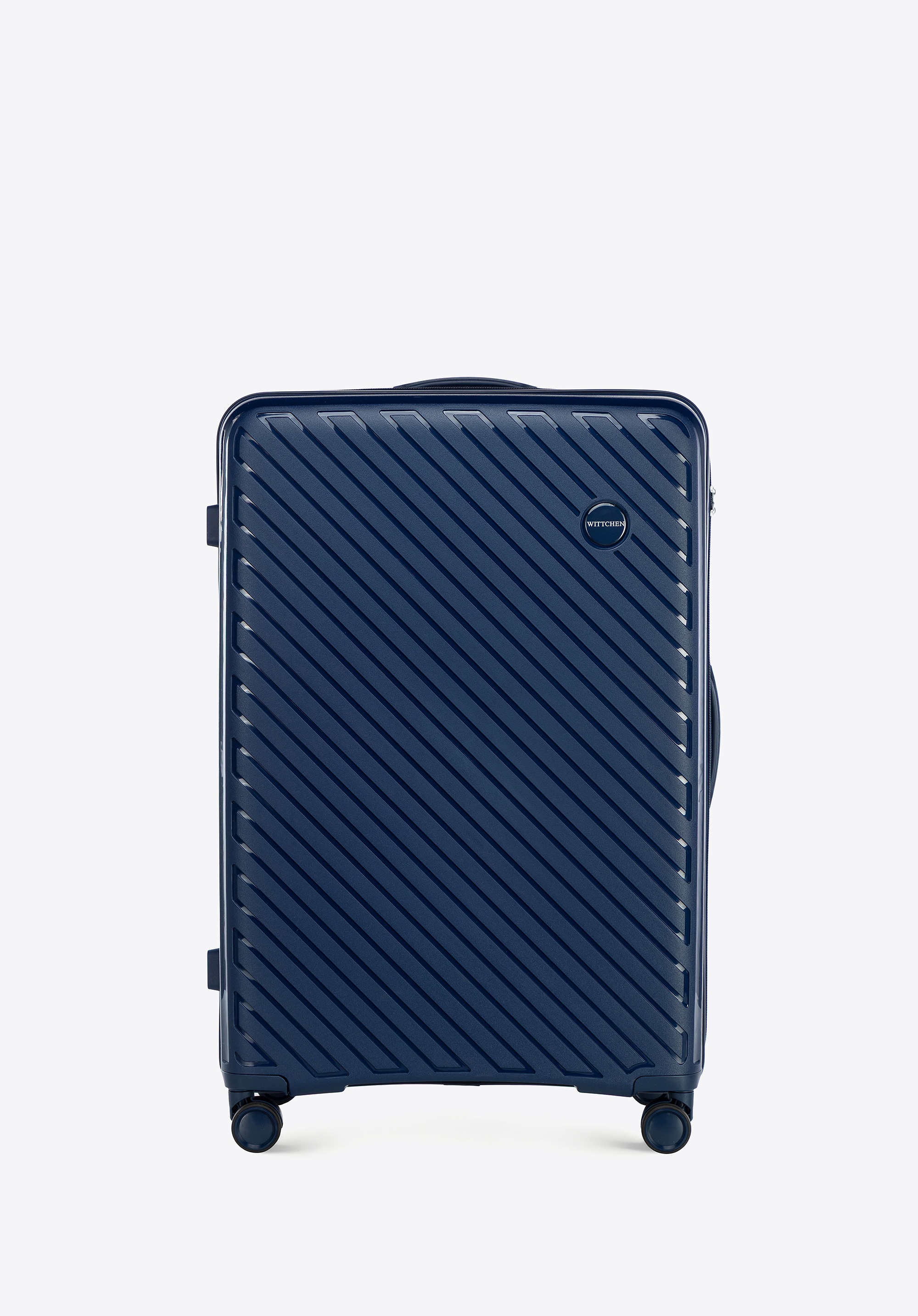 Duża walizka z polipropylenu w tłoczone paski granatowa
