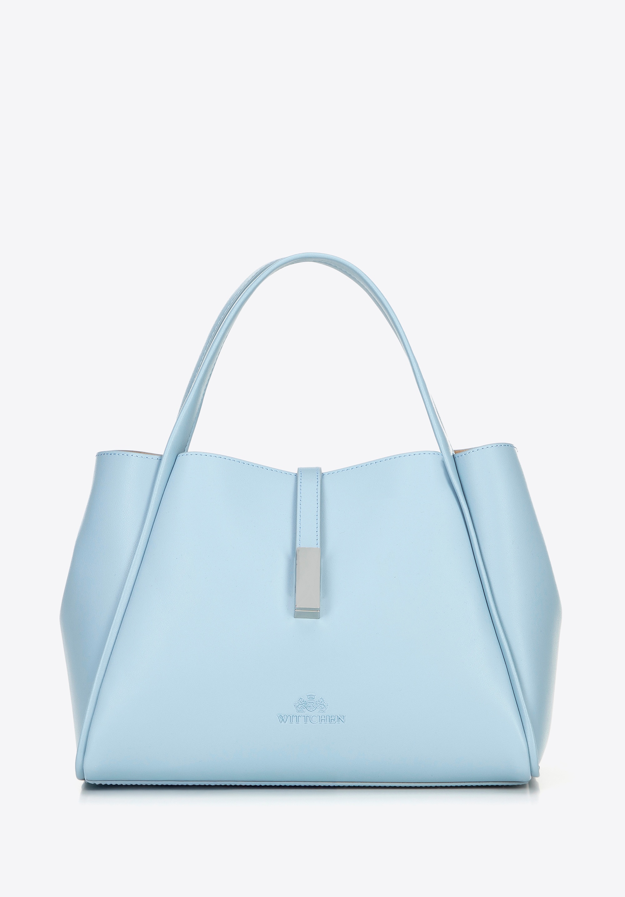 Damski kuferek skórzany z wyjmowaną saszetką niebieski