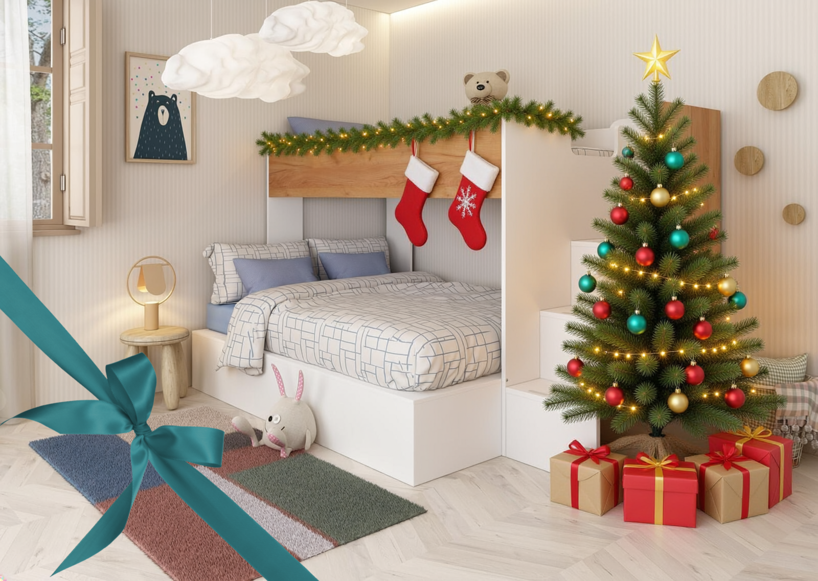 Łóżko piętrowe ze schodkami Easy double M gold