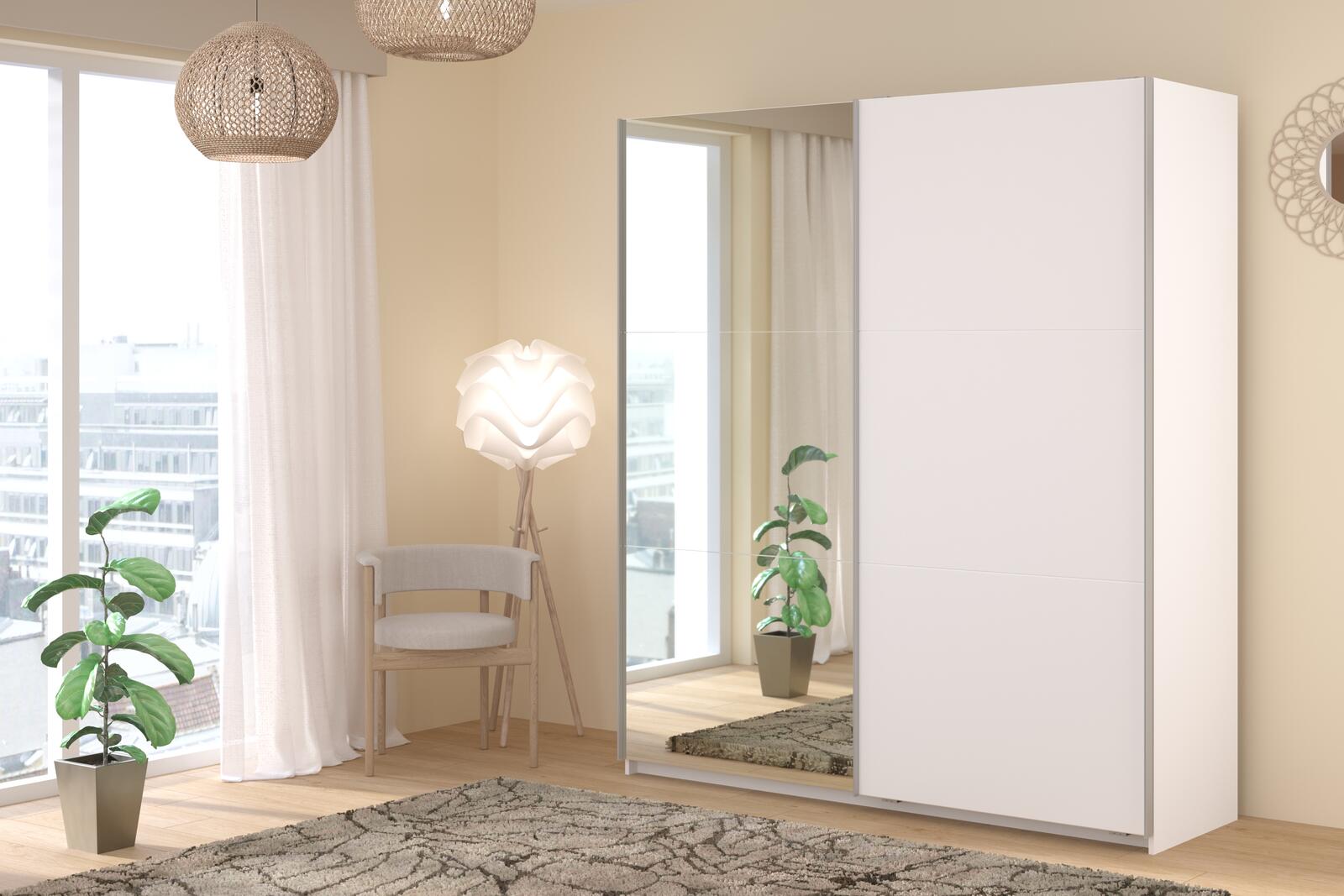 Szafa z przesuwanymi skrzydłami biała Swing lustro duże