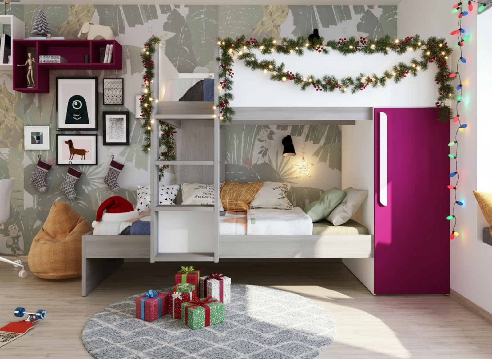 Łóżko piętrowe dla dwójki dzieci Bo7 - różowa