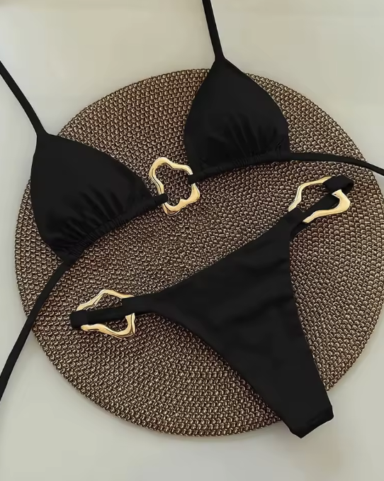 Strój kąpielowy bikini wstawki złote 201