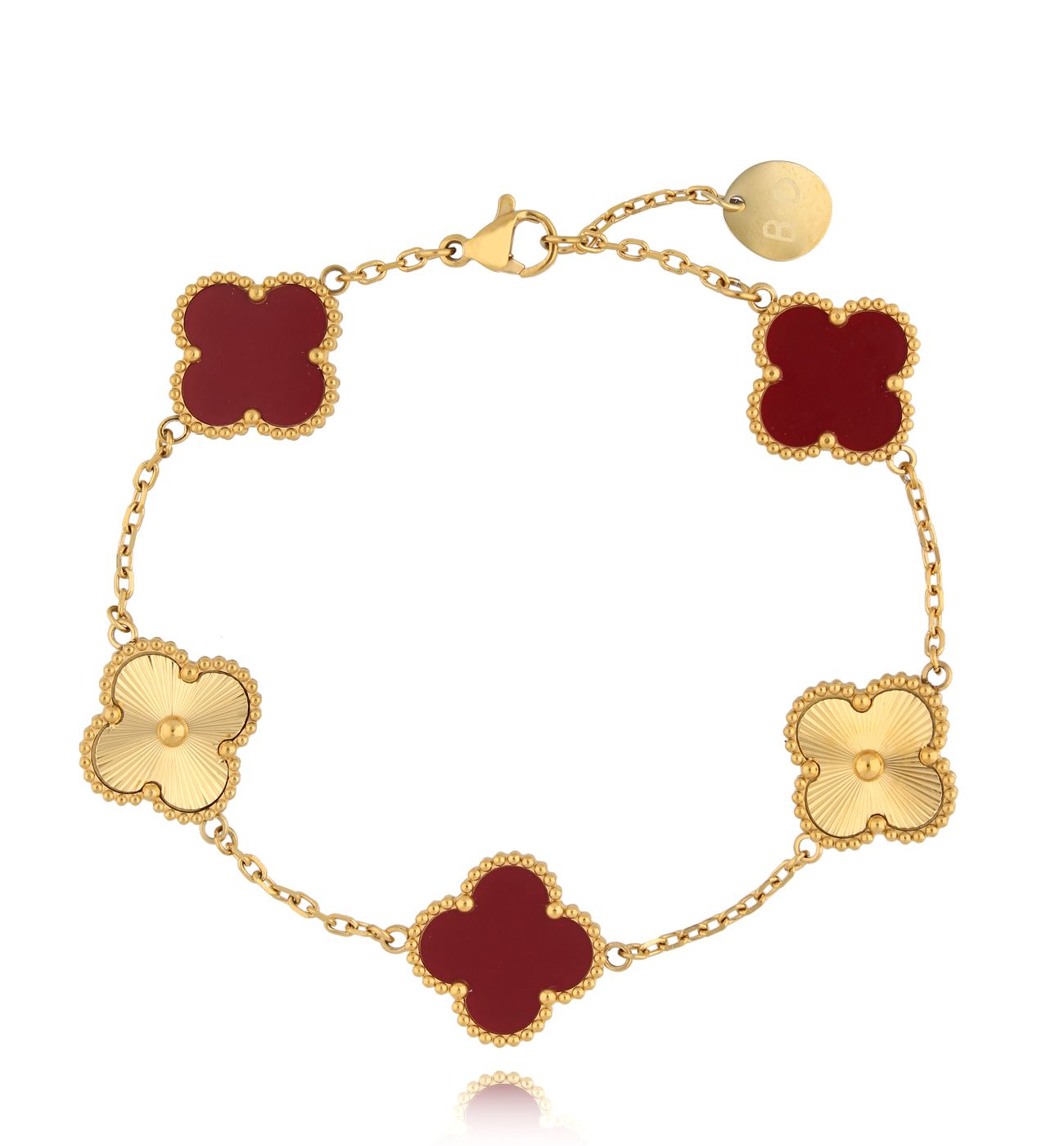Bransoletka z bordowymi i złotymi koniczynkami Trifoglio BSY0057