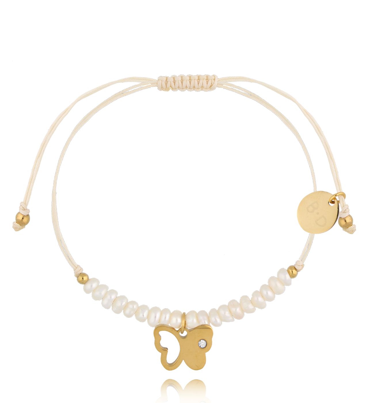Bransoletka z perełkami i złotym motylkiem Feliz BMT0053