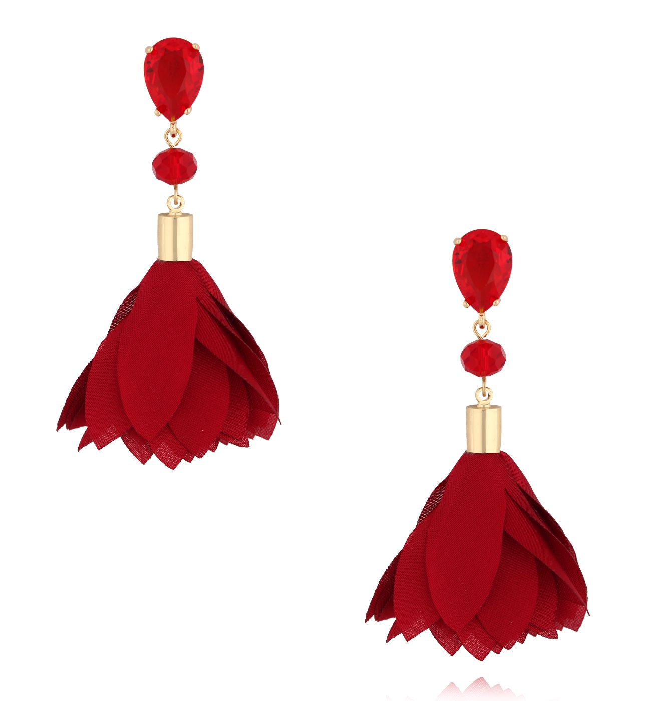 Kolczyki z bordową tkaniną - By Dziubeka