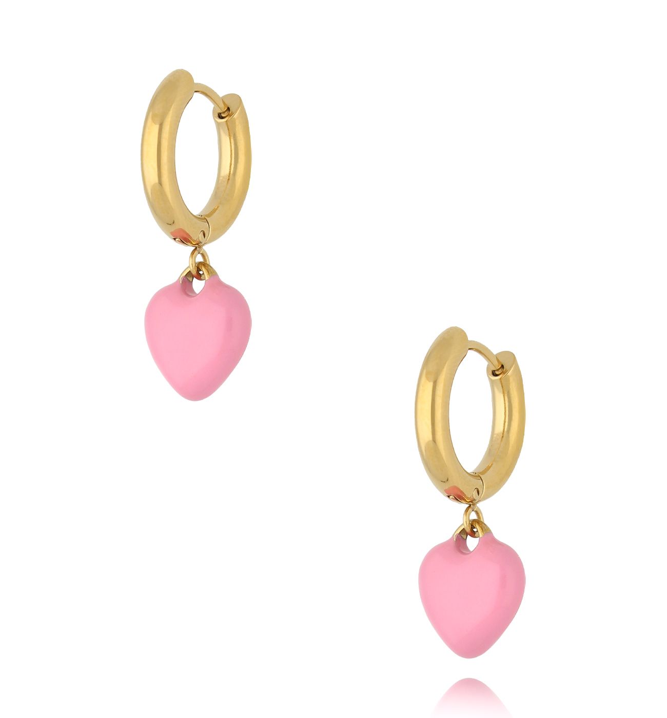 Kolczyki koła z różowymi sercami Enamel Hearts - By Dziubeka