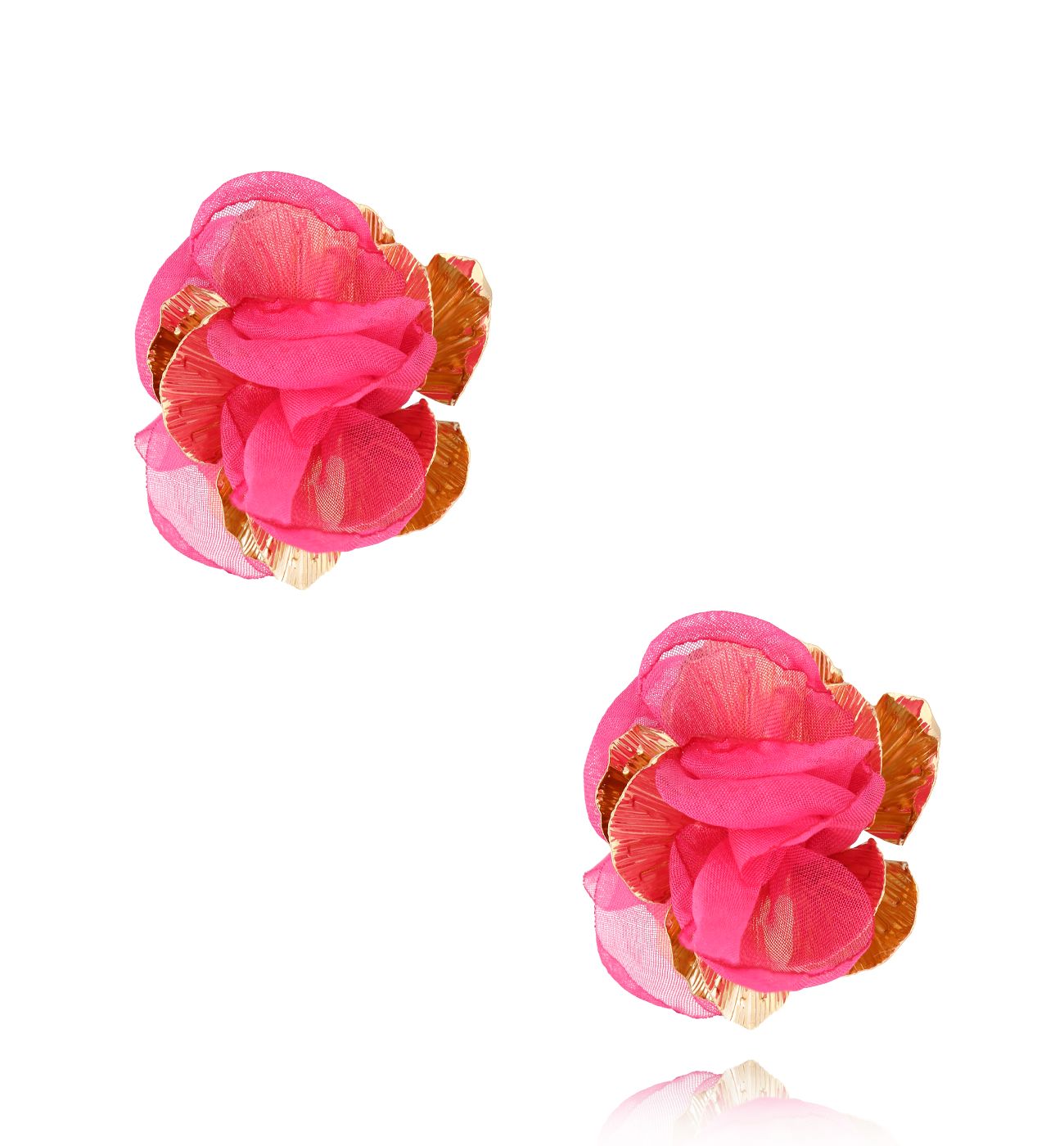 Kolczyki złote z fuksjową tkaniną Gold Flower KBL1811