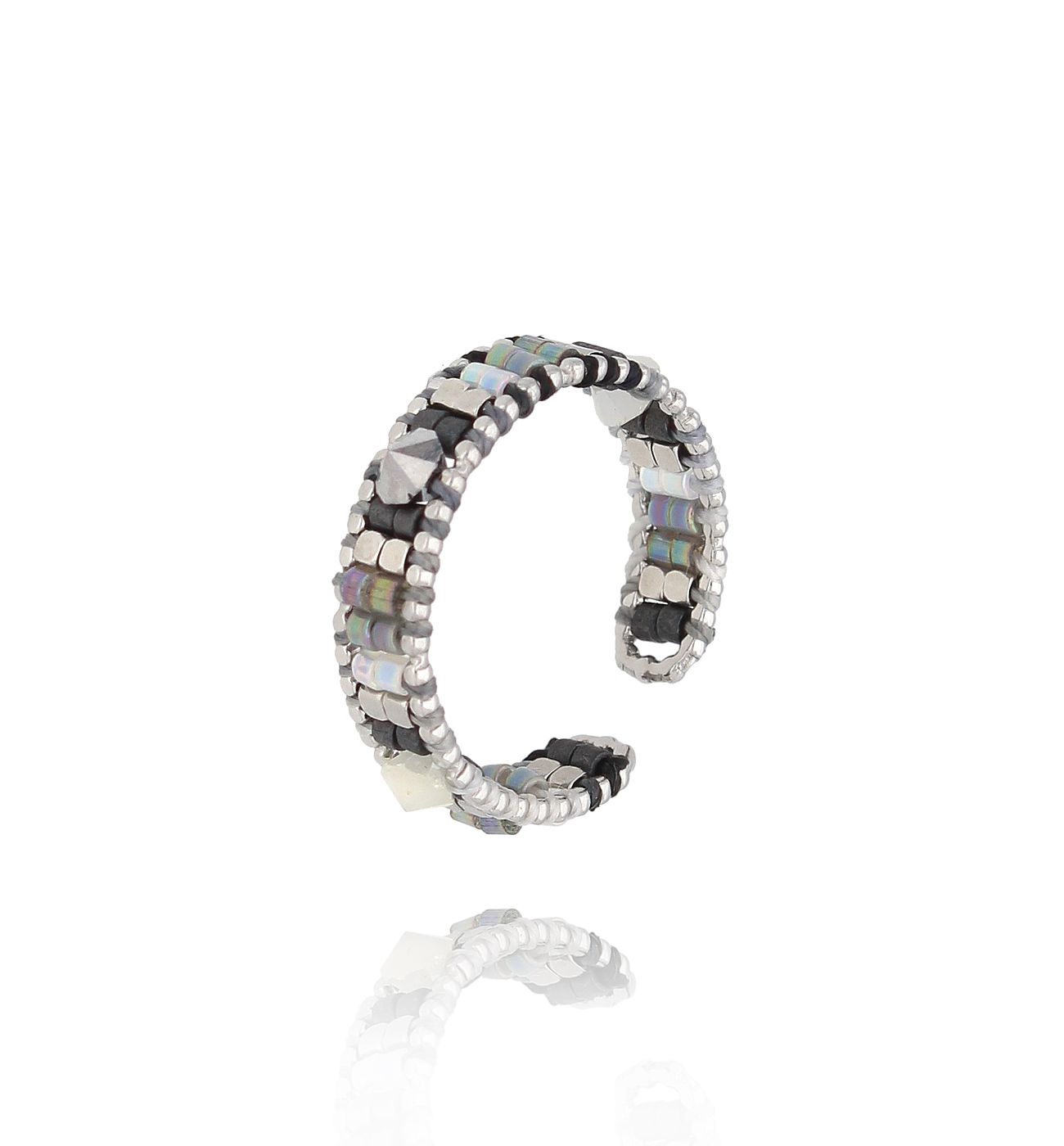 Pierścionek szaro srebrny z koralikami Miyuki Chipilo PSC0558