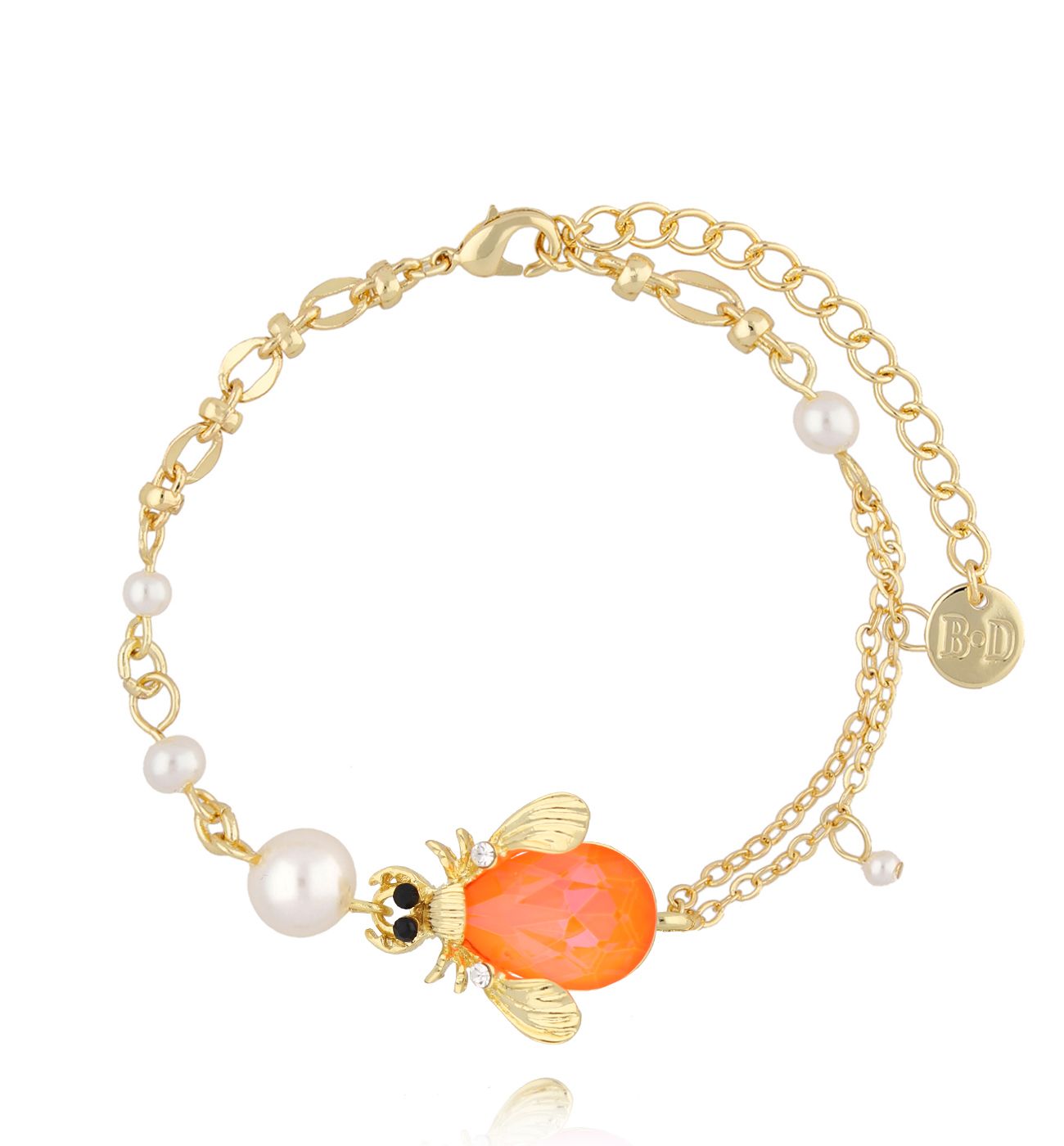 Bransoletka z neonowym owadem i perłami Morning Dew - By Dziubeka