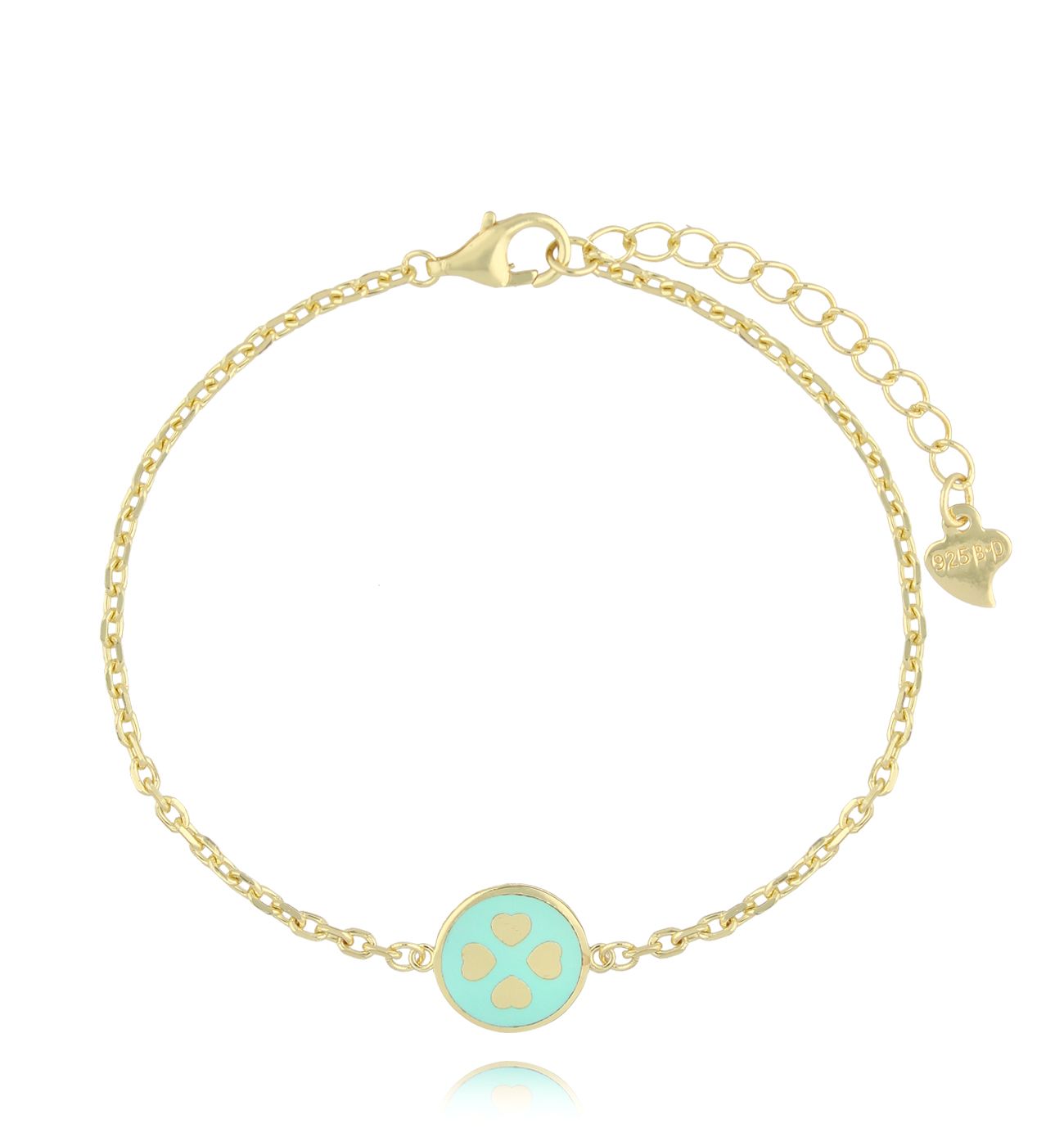 Bransoletka złota z koniczynką i miętową emalią BCA0014 - By Dziubeka