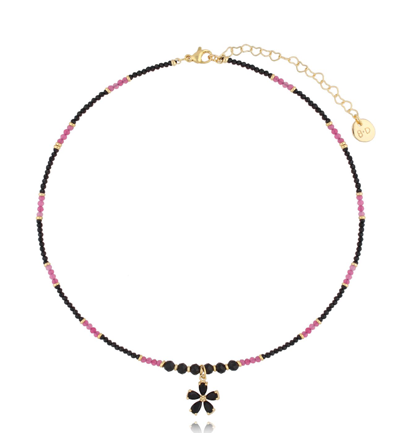 Naszyjnik czarno fuksjowy z kwiatuszkiem Mauritius NTW1162