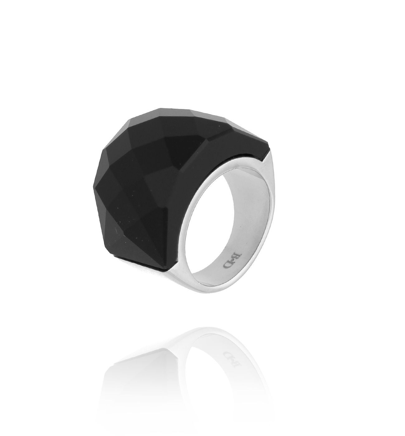 Pierścionek srebrny z czarnym agatem Olinda PPA0017 - By Dziubeka