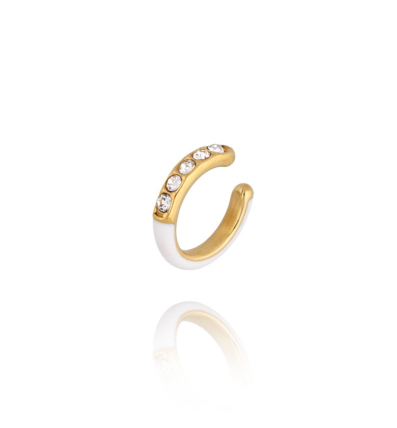 Nausznica z białą emalią i kryształkami Mori - By Dziubeka