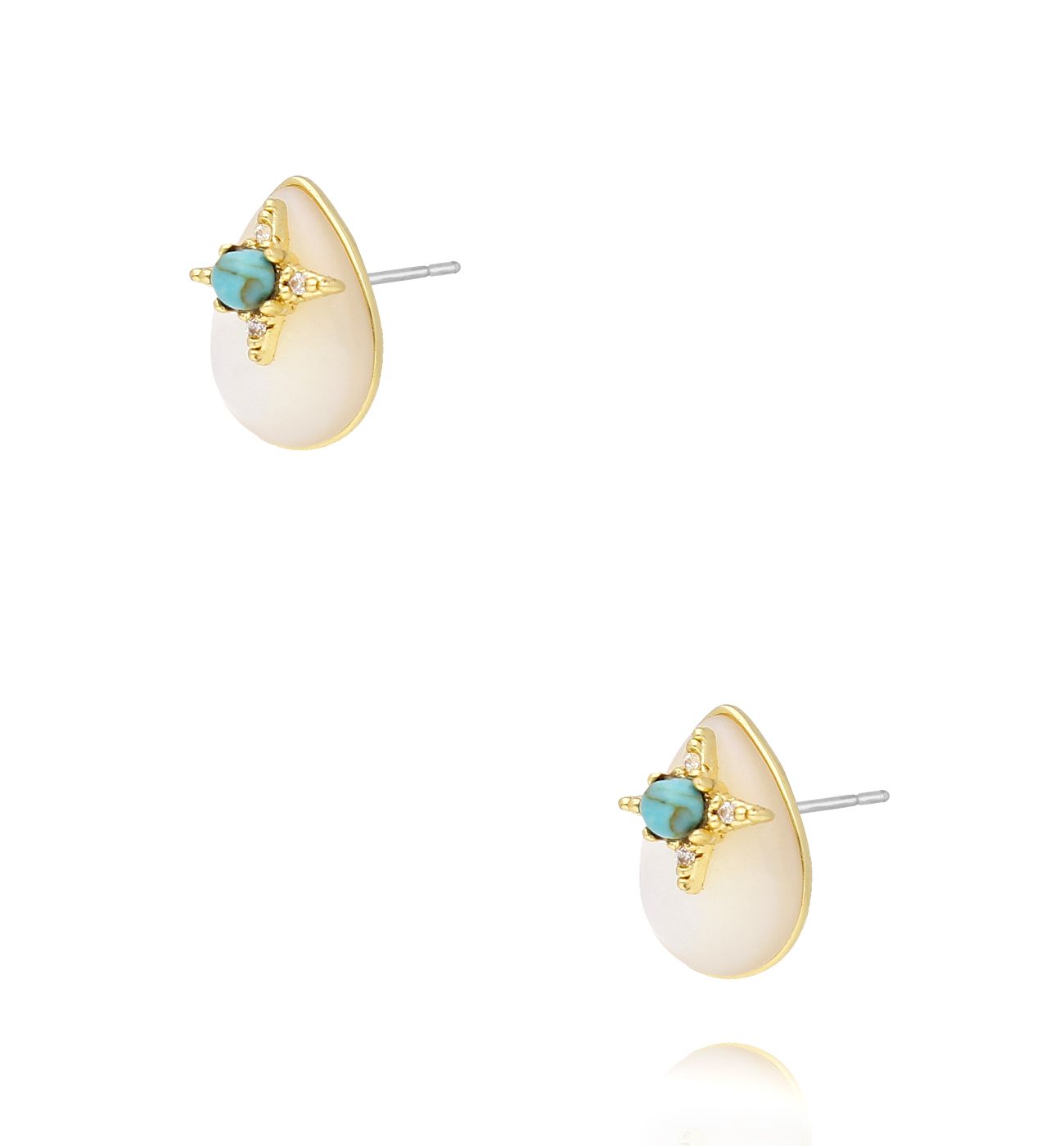 Kolczyki kremowe łezki z turkusowym oczkiem KLU0049