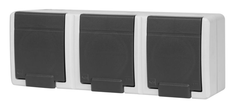 Gniazdo potrójne natynkowe hermetyczne IP55 szare Aquant 2K 5043-10