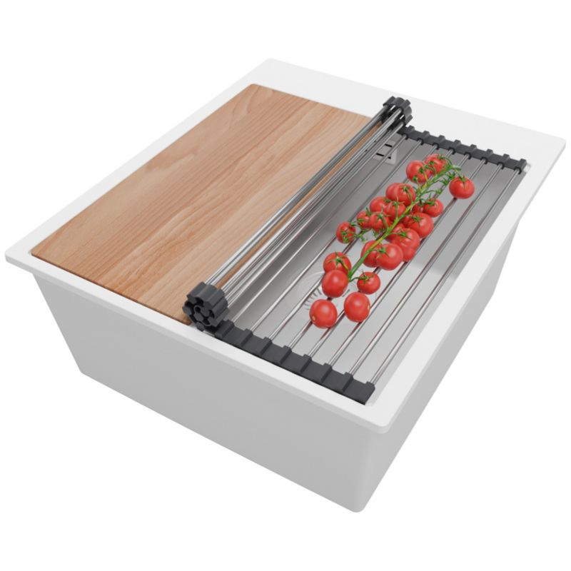 Zlewozmywak Oslo PRIMAGRAN Nablatowy 43x50cm do szafki od 45cm z Syfonem i Dodatkiem Cały Biały 1 szt.