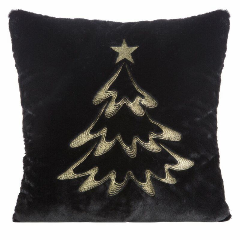 Poszewka120E Eurofirany Świąteczna na poduszkę 45x45 cm Czarna Złota Choinka 1 szt.