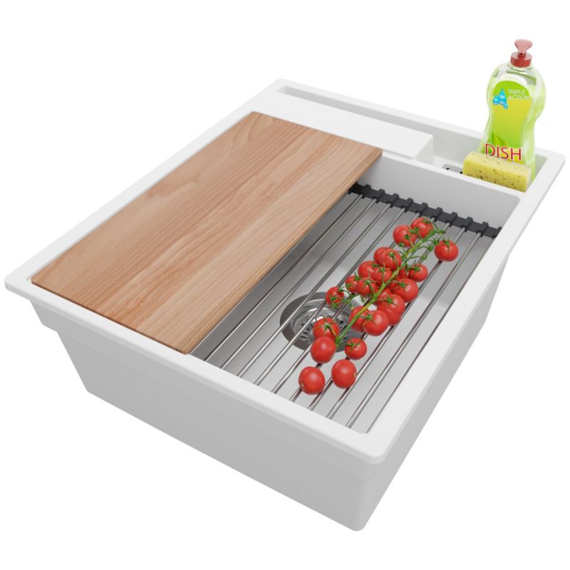 PRIMAGRAN Zlewozmywak Biały 43x53cm, Zlew Kuchenny 1 Komorowy + Syfon + Akcesoria, Nablatowy do szafki od 45cm - Oslo Pocket