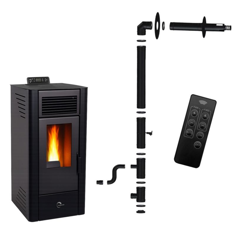 Piec na pelety Sannover Anita 10 kW Czarny + kompletny zestaw instalacyjny 1 szt.