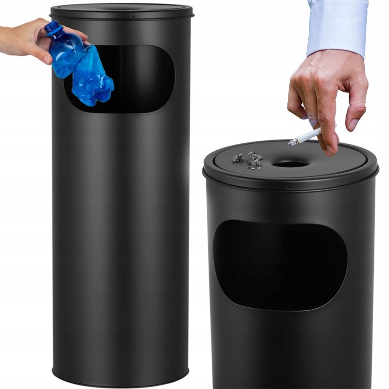 Koszopopielnica Metlex okrągła kosz na śmieci popielniczka 12L czarna 1 szt.