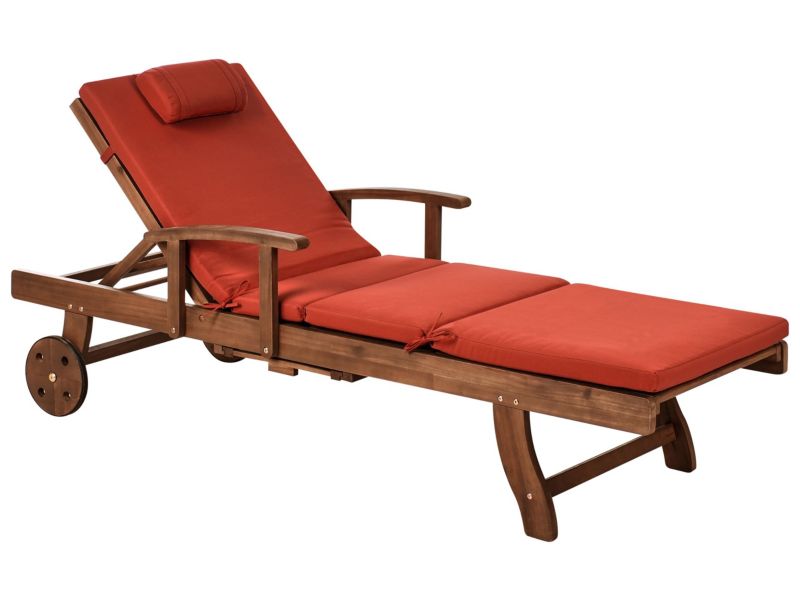 Leżak ogrodowy z poduszką Amantea premium Drewno akacjowe Czerwony 1 kpl