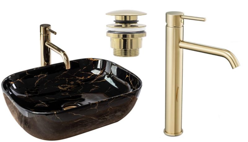 Umywalka nablatowa GTM Design Belinda M4 Czarna z baterią w zestawie 1 szt.