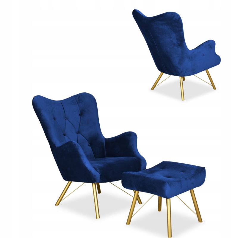 Fotel do salonu z podnóżkiem Family Meble Luna granatowy 1szt