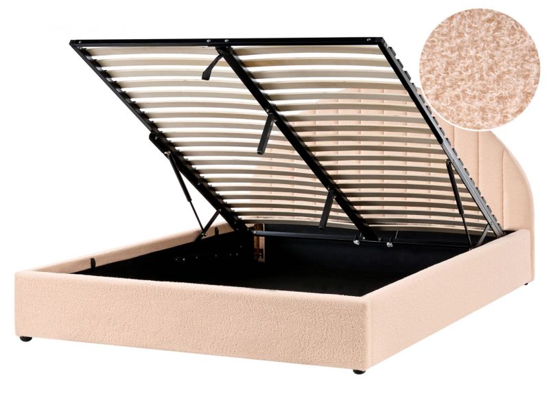 Łóżko z pojemnikiem Boucle Chadenet 160 x 200 cm Brzoskwiniowy 1 szt.