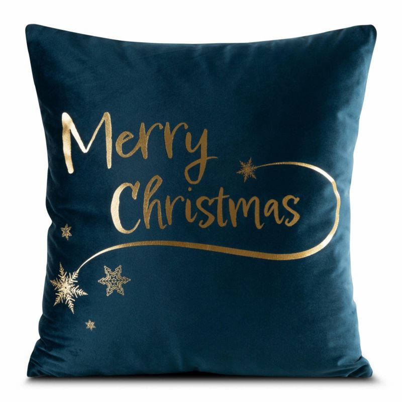 Poszewka Joy/2/D Eurofirany Świąteczna na poduszkę 45x45 cm Napis Niebieska 1 szt.