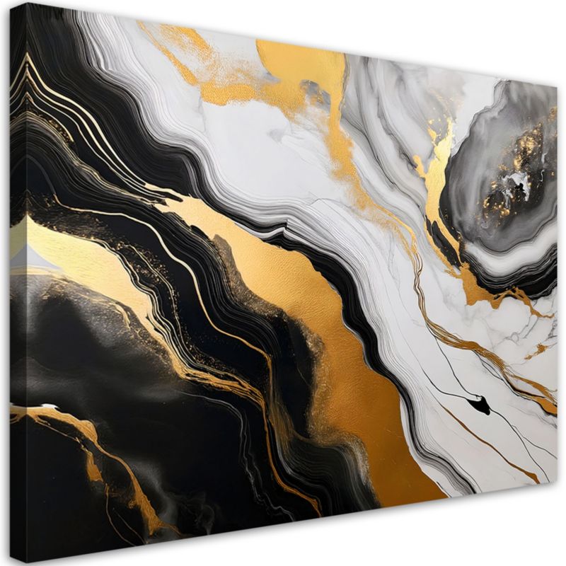 Obraz na płótnie Feeby Czarno Szary Marmur ze Złotem Abstrakcja 60x40cm 1szt