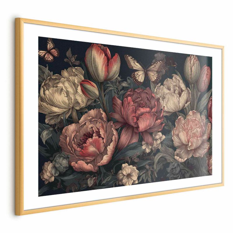 Plakat Artgeist Kwiaty na turkusowym tle 30x21 cm z ramą złotą 1 szt