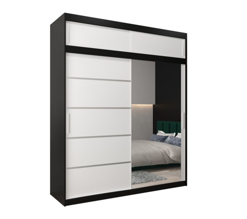 Szafa przesuwna Abiks Verona 2 200 czarny + biały z nadstawką 1 szt.