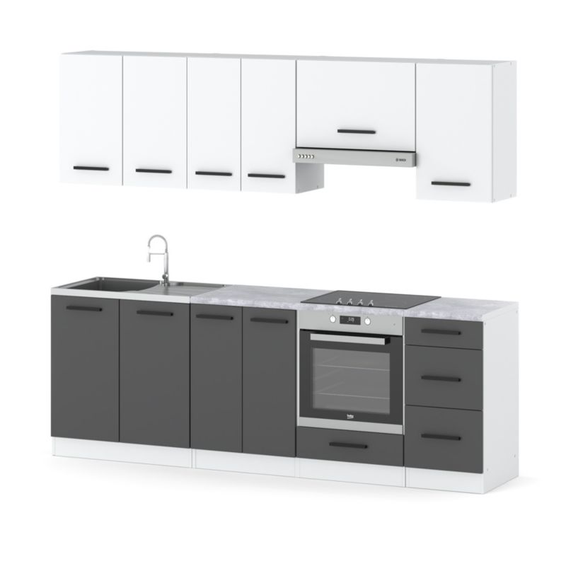 Zestaw Kuchenny Hurtownia-Mebli Z Blatem Kuchnia Mokka Plus 240cm Biały Mat Biały Mat/Szary Mat 240x47x145 cm 1szt.