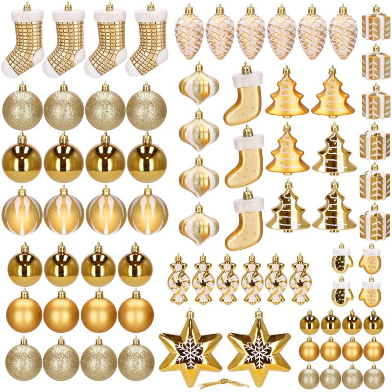 Bombki choinkowe Springos ozdoby świąteczne złote 77 szt.