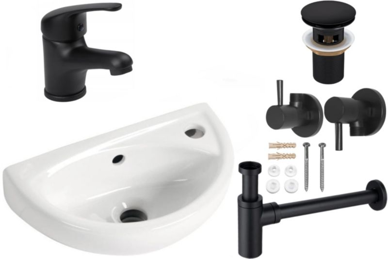 Umywalka Creavit zestaw czarny 6w1 umywalka, bateria, syfon, korek, 2x zawór 1szt