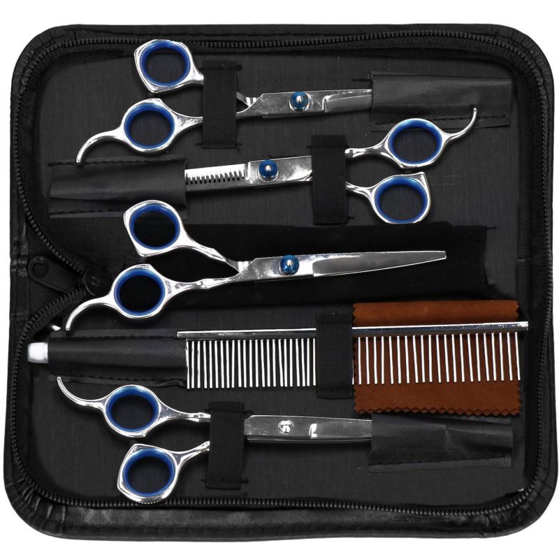 Zestaw do strzyżenia psów Springos 4 nożyczki groomerskie grzebień, olejek, ściereczka etui 1 kpl.
