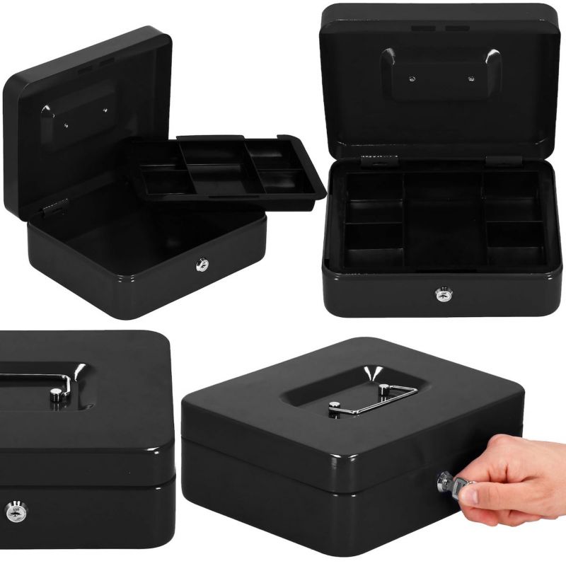 Kasetka na pieniądze Springos 25x20x9 cm metalowy sejf pudełko czarne 1 szt.