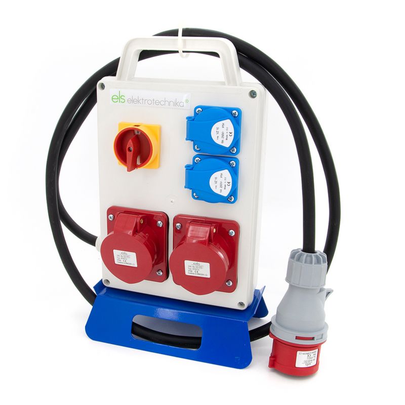 Rozdzielnica przenośna ELS Elektrotechnika P2202MWBL+R 2x230V 2x16A/5 IP44, wyłącznik główny, 2m kabel OPD z wtyczką 16A/5, 1 szt.